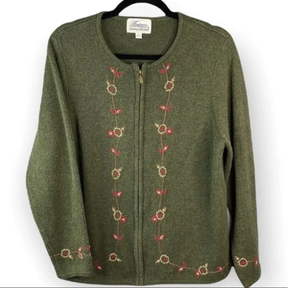 VINTAGE Tradition Country Collection Cardigan Green Embroidered Grandma Size M - Picture 2 of 11